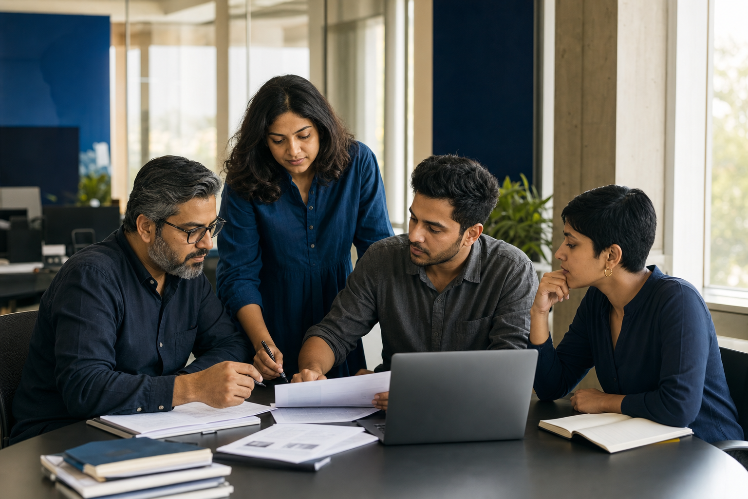 Indian editors collaborating on a researched digital publication
