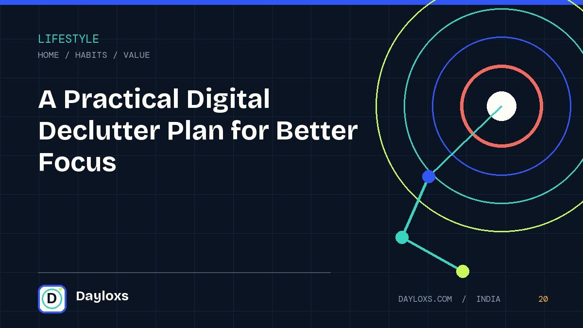 A Practical Digital Declutter Plan for Better Focus illustrated field guide by Dayloxs
